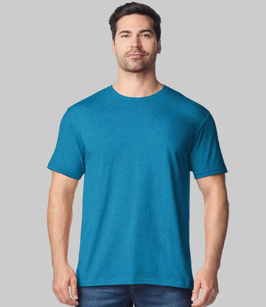 Man wearing a blue t-shirt on a white background