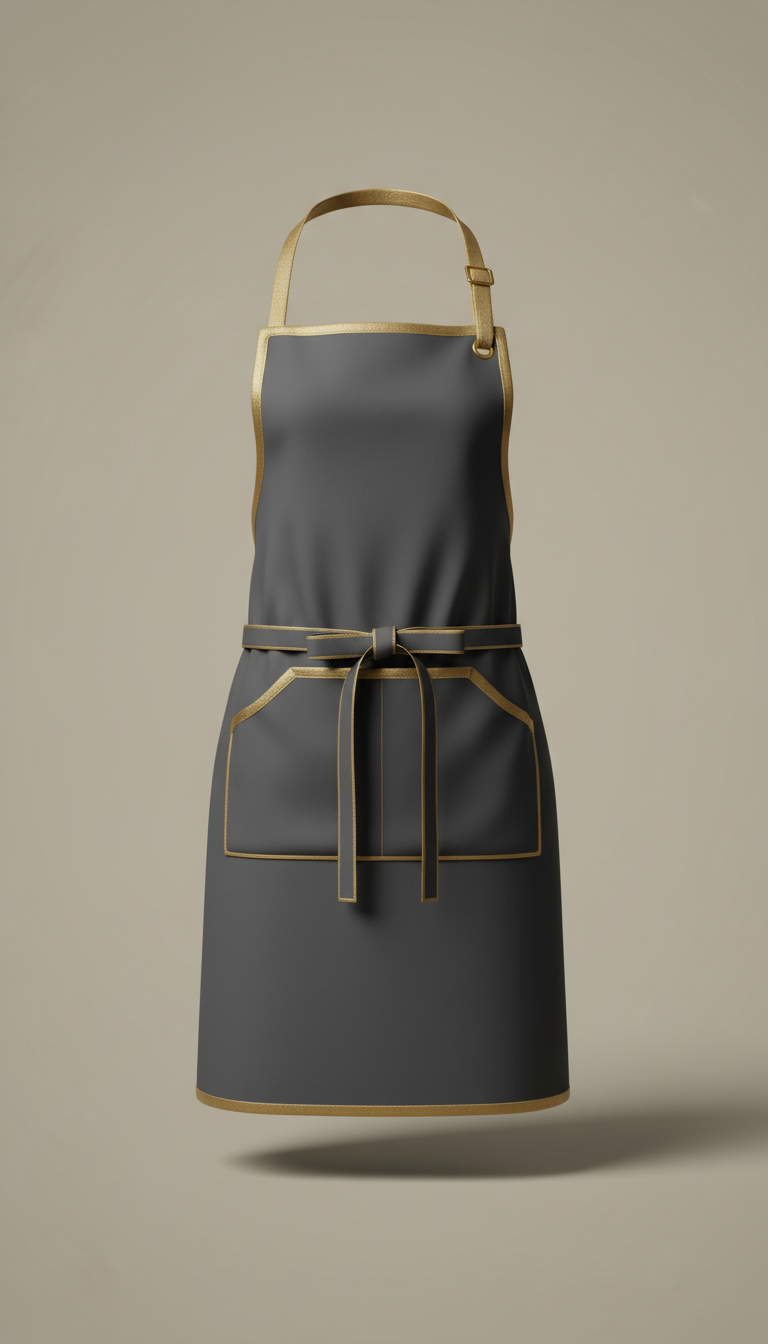 Brushed gold-trimmed poly-cotton work apron