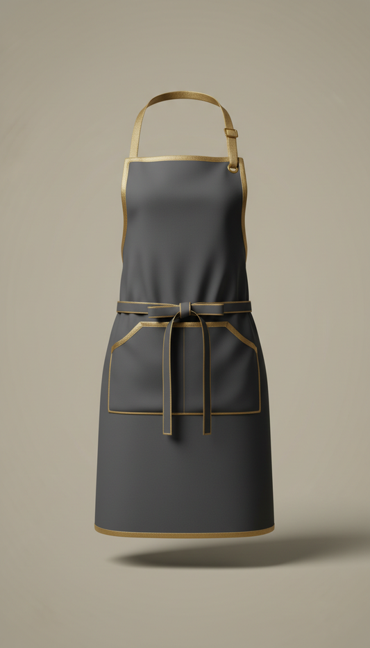 Brushed gold-trimmed poly-cotton work apron
